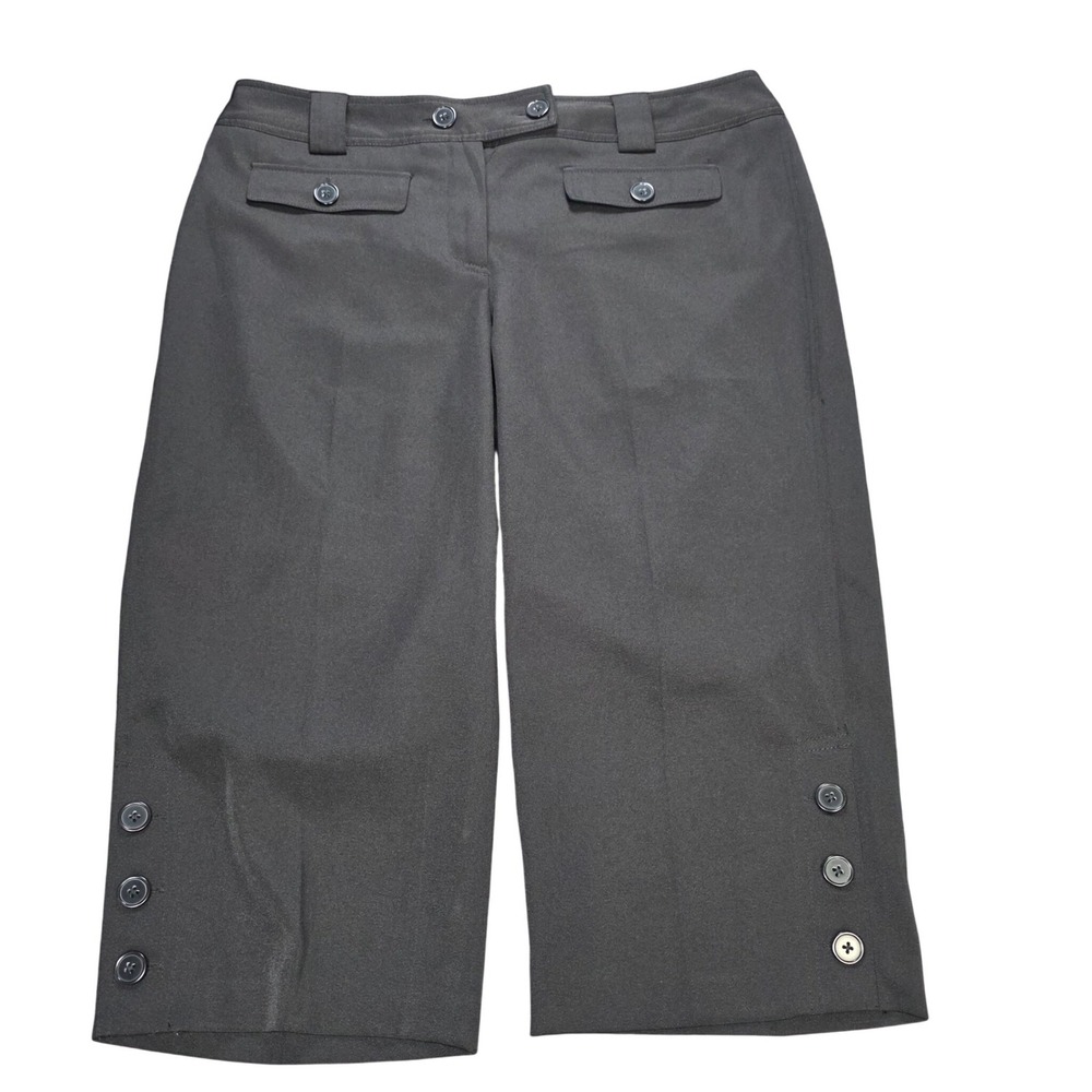 Cato Wide Leg Cropped Pants Women's Size 14 Black Three Button Hem Detail